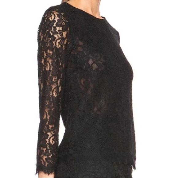 Diane Von Furstenberg Brielle Floral Lace Sheer Long Sleeve Blouse Black 12 - Picture 2 of 10